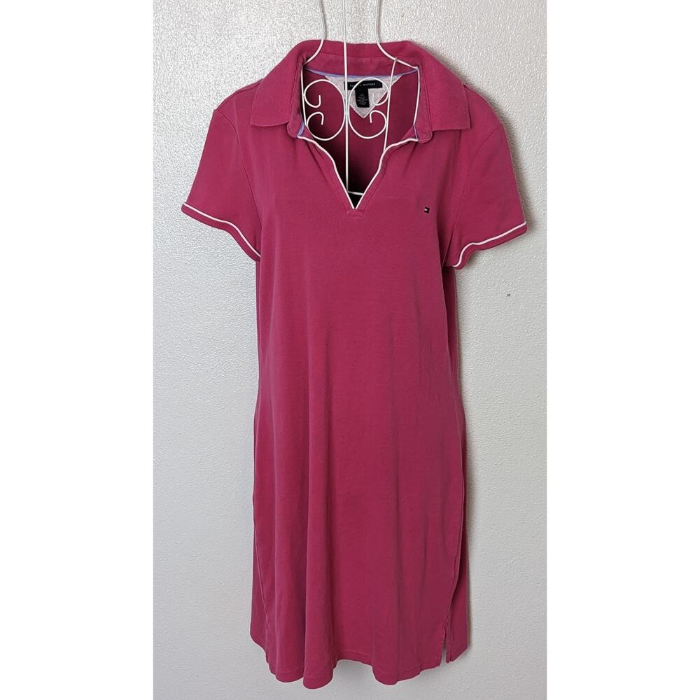 Vtg Y2K Tommy Hilfiger Pink Polo Shirt Dress Preppy VSCO Sz L